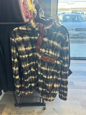 Eddie Bauer Black, Cream & Brown Tie-Dye Snap Fleece Pullover